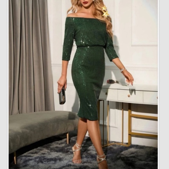 Luxe off shoulder sequins bodycon dress burgundy - Picture 7 of 15